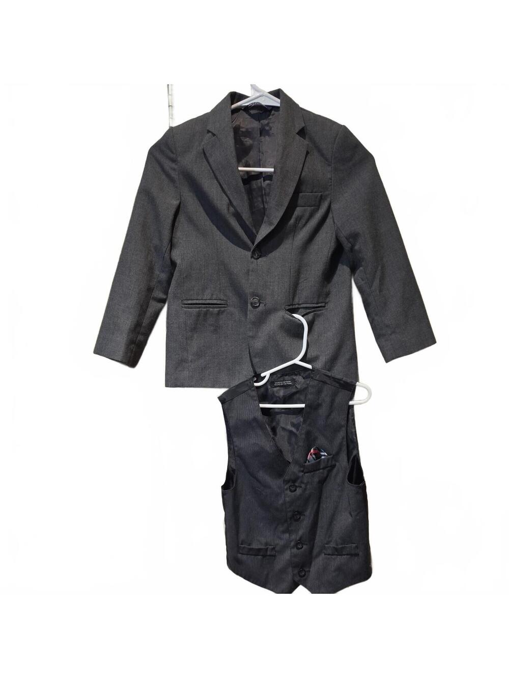 Boy's 2 pc. cherokee Suit Jacket size 6 and pinstripe black/ gray vest size 7